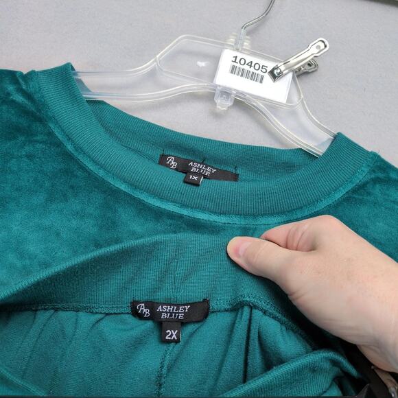 Ashley Blue 2pc Green Velour Tracksuit Women's Plus 1X/2X Sweatshirt Sweatpants - Picture 7 of 10